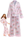 Pink 1950s Santa Print Fur Trim Pajama Set