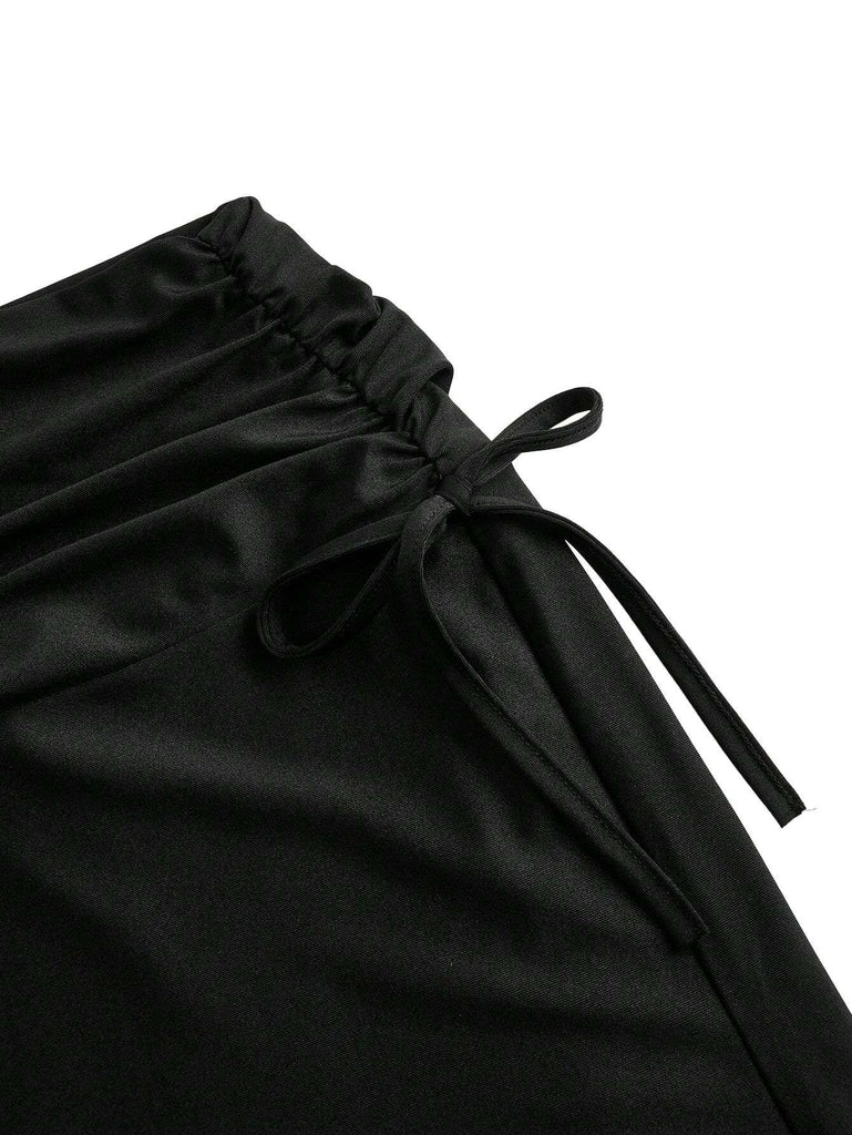 Black 1960s Gothic Ruched Mermaid Maxi Skirt