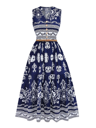 1970s Boho V-Neck Button Belted Dress