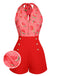 Watermelon Red 1950s Halter Patchwork Romper