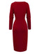 1960s V-Neck Ribbed Knit Button Bodycon Dress