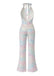 Metallic 1980s Leopard Halter Deep-V Backless Jumpsuit
