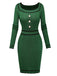 1960s Square Neck Pearl Button Knitted Dress