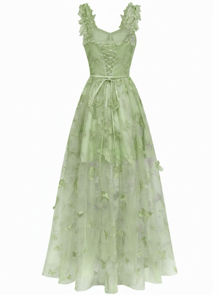 1930s Spaghetti Strap 3D Butterflies Mesh Maxi Dress