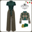 Green 1930s Plaid Keyhole Neck Belted Jumpsuit