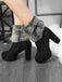 Furry Round Toe Zipper Chunky High Heel Platform Boots