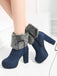 Furry Round Toe Zipper Chunky High Heel Platform Boots