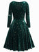Dark Green 1940s V-Neck Star Velvet Dress