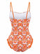 Orange 1960s Tropical Coconut Palm Tree Print Swimsuit