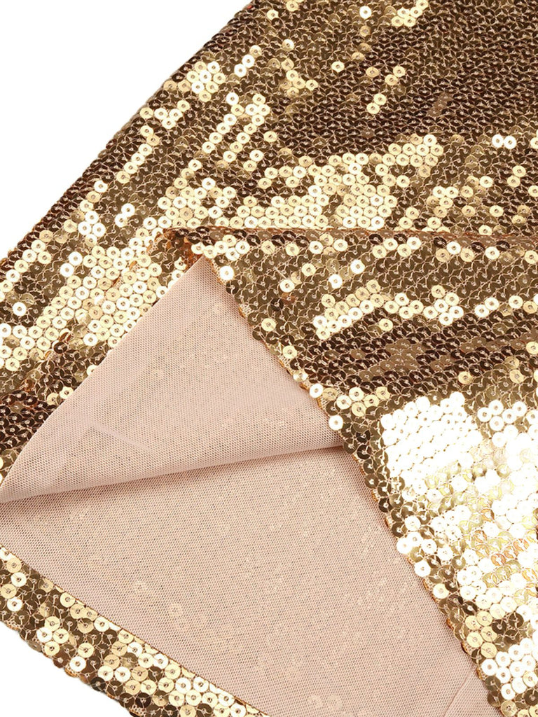 Gold 1970s Solid Sequined Mini Party Dress