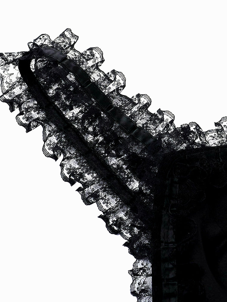 Black 1980s Punk Metal Belted Patchwork Dress