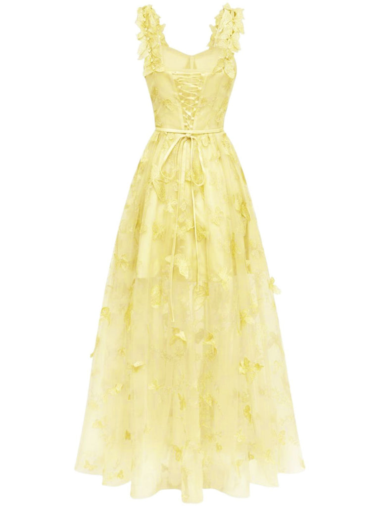 1930s Spaghetti Strap 3D Butterflies Mesh Maxi Dress