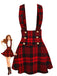 Red 1970s Plaids Button Suspender Skirt