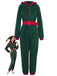 Green 1970s Christmas Sherpa Hooded Jumpsuit Pajama