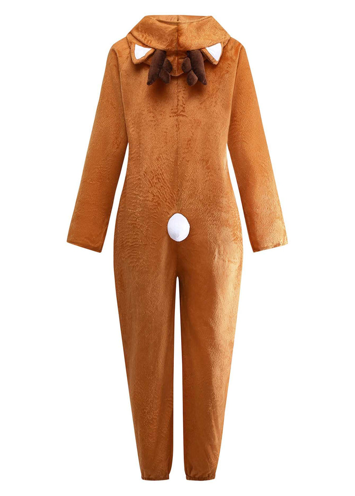 Brown 1970s Christmas Reindeer Cosplay Jumpsuit