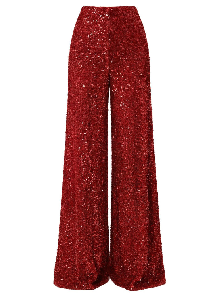 1970s Solid Sequined Disco Wide Leg Pants