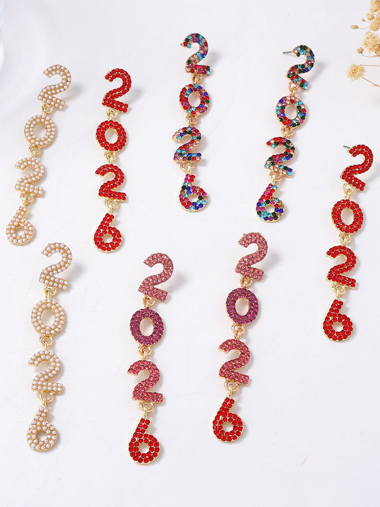 Rhinestone 2026 Colorful New Year's Drop Dangle Earrings