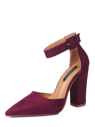 Suede Pointed-Toe Ankle Strap High Heel Pumps