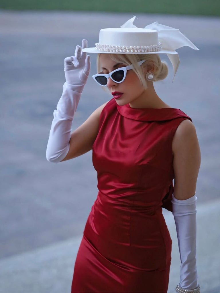 Wine Red 1960s Back Bowknot Pencil Dress