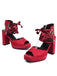 Ribbon Bow Lace-Up Chunky Heel Sandals