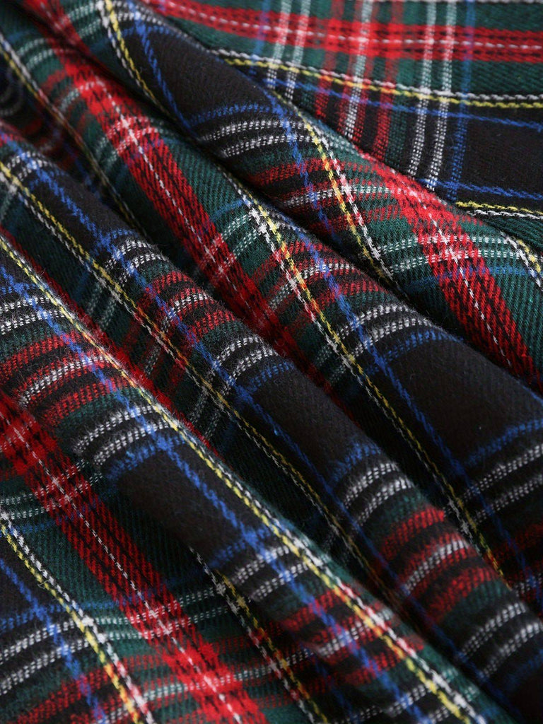 [Plus-Size] Black 1940s Cutout Plaid Patchwork Dress