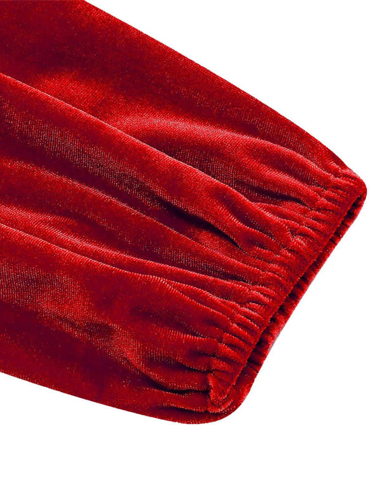 1950s Christmas Velvet Square Neck Long Sleeve Dress