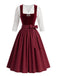 3PCS 1950s Lace Sheer Crop Top & Velvet Dress With Apron