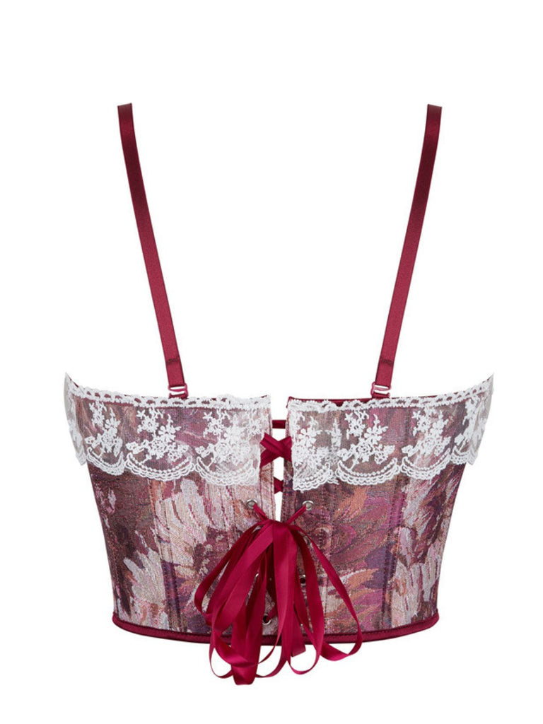 1960s Floral Lace Spaghetti Straps Corset Top