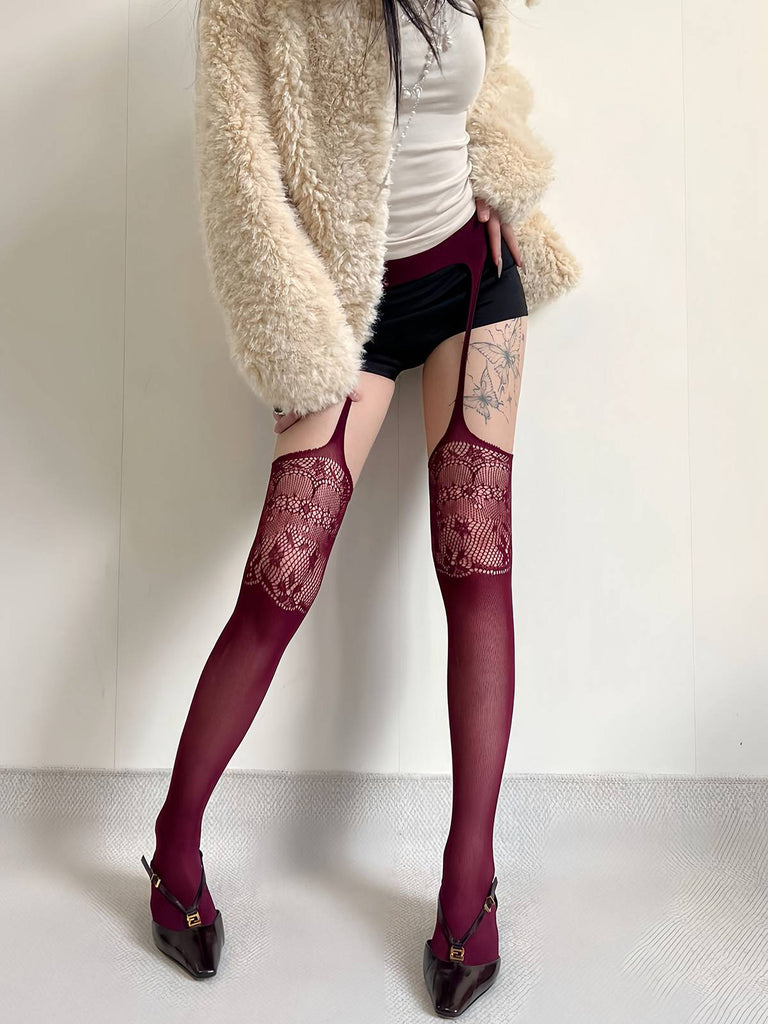 Vintage Lace Solid Suspender Pantyhose