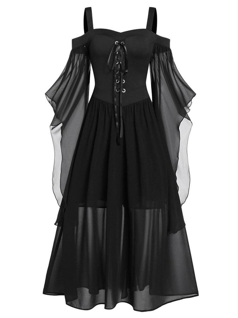 1950s Halloween Witch Transparent Sleeves Strap Dress
