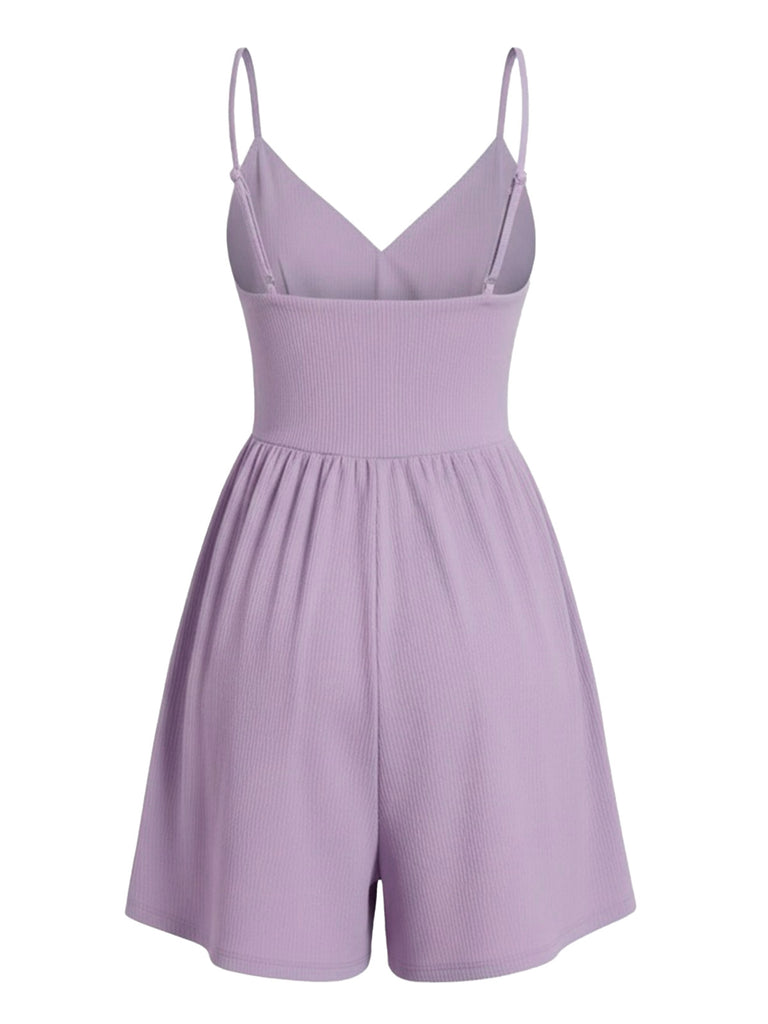 1980s Solid Spaghetti Strap V-Neck Romper