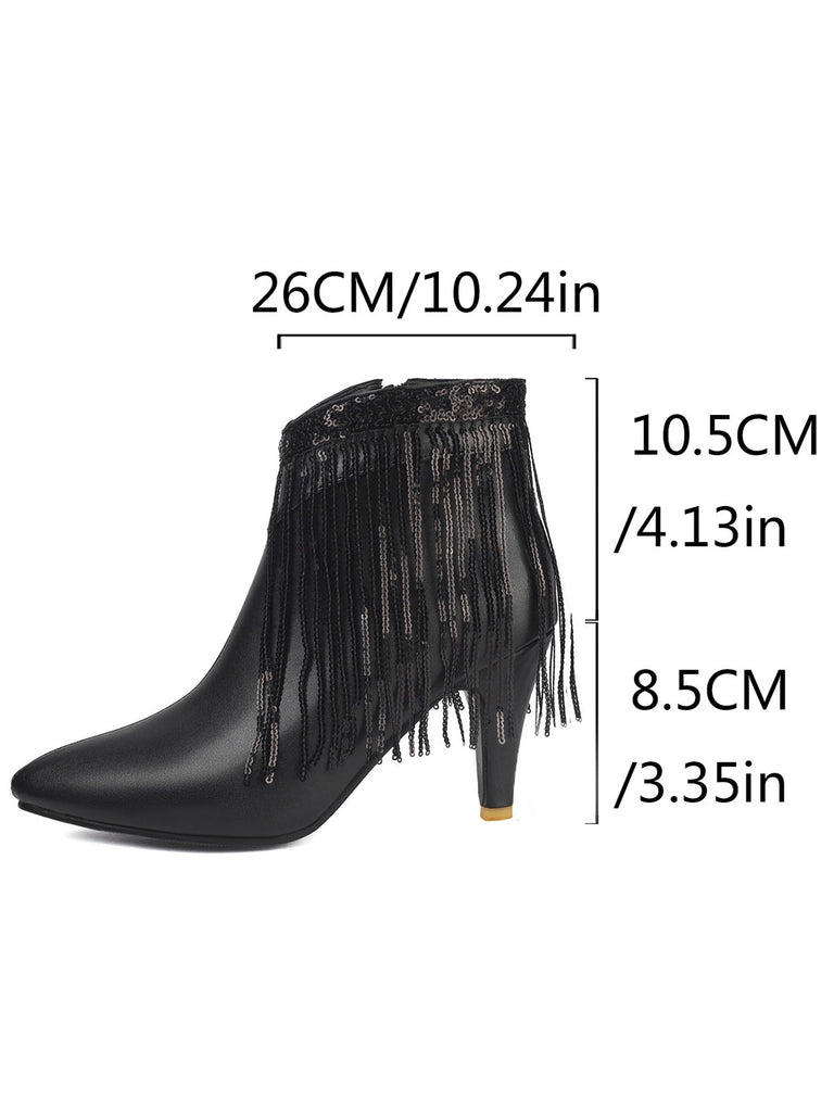 Metallic Tassel Pointed Toe Stiletto Chelsea Boots