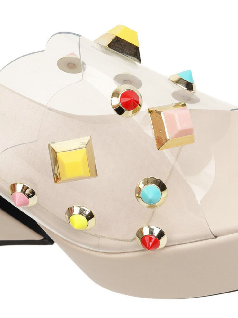 Gem Studded Transparent Chunky Heel Shoes