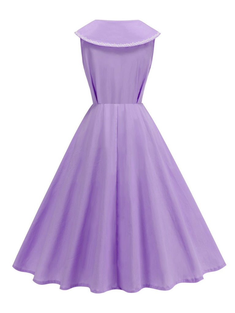 1950s Sailor Collar Bow-Tie Solid Sleeveless Dress