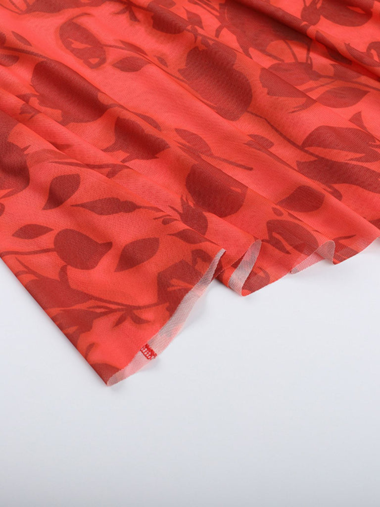Red 1930s Spaghetti Strap Floral Dress