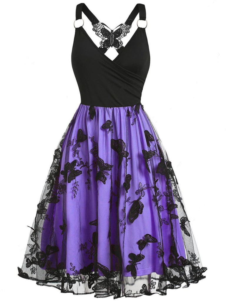 1950s 3D Butterfly Embroidered Patchwork Dress