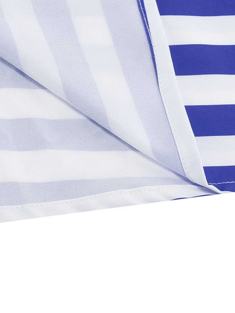 1950s V-Neck Star Stripes Flag Belted Swing Dress