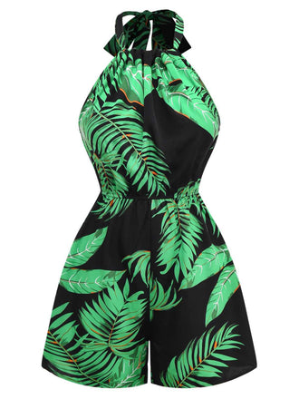 1950s Halter Tropical Palm-Leaf Romper