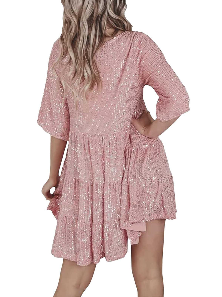 1960s Sequin Tiered Babydoll Dress