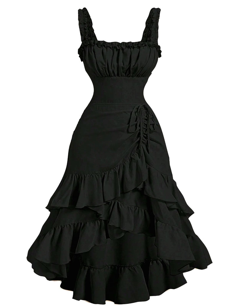 [Pre-Sale] 1950s Suspender Ruched Tiered Ruffle Hem Dress