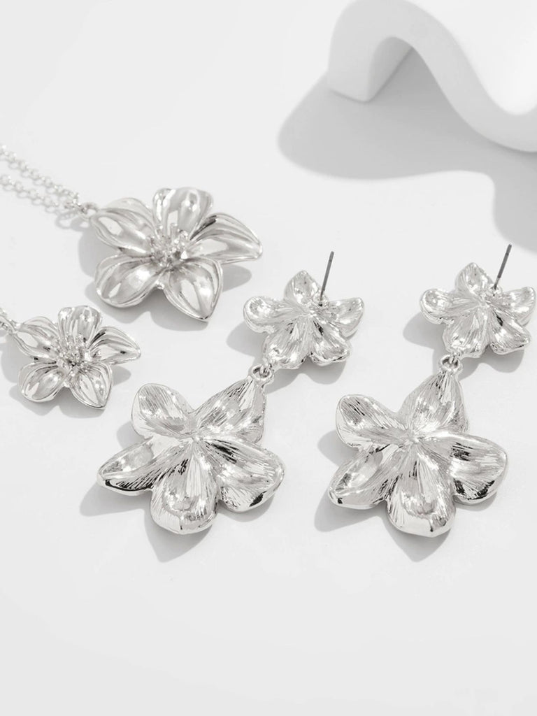 Floral Double Clavicle Necklace & Earrings Set