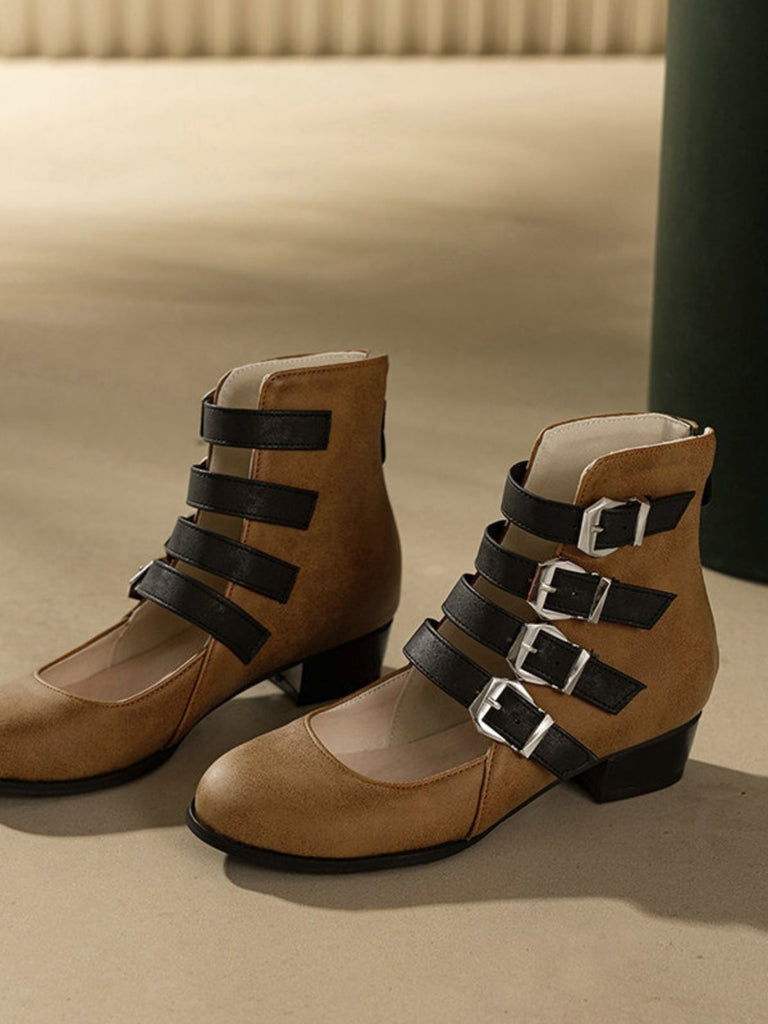 Round Toe Low Chunky Heel Cut-Out Boots