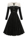 Black 1950s Velvet  Knitted Collar Pearl Button Dress