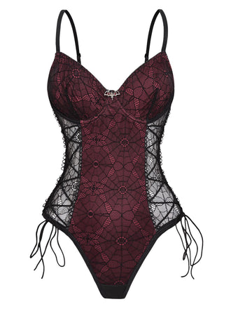 1970s Lace Spiderweb Punk Underwire Shapewear Bodysuit
