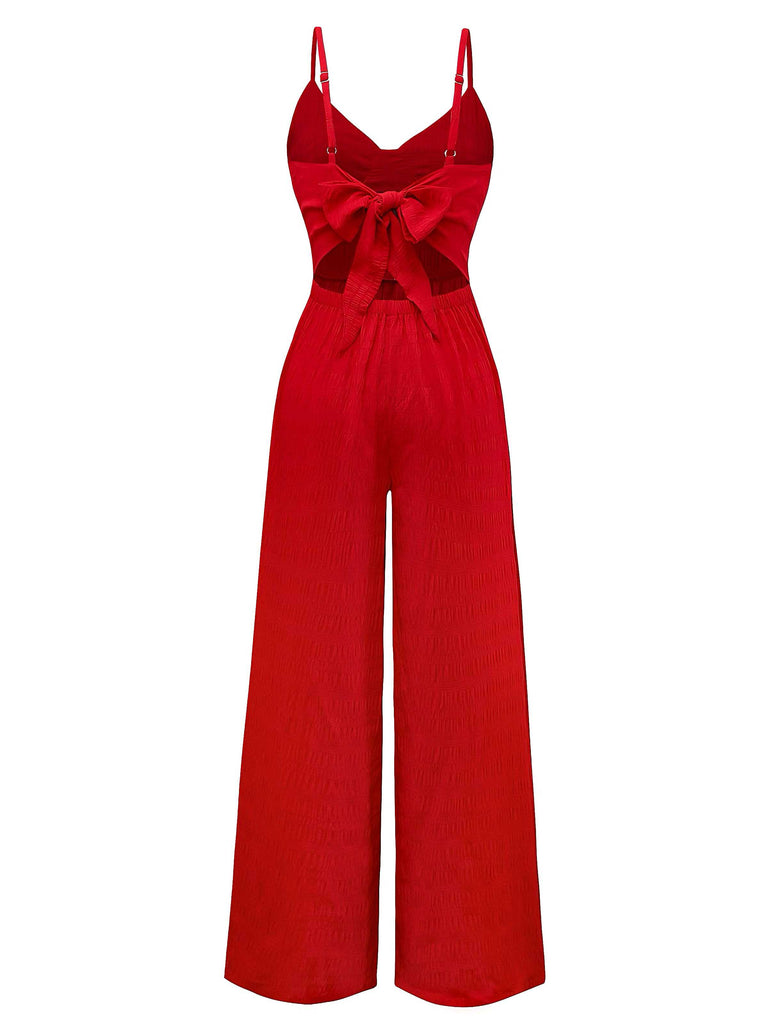 1970s Spaghetti Strap Textured Solid Jumpsuit