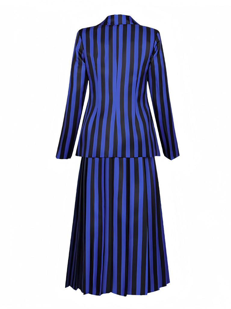Blue 1940s Striped Wednesday Addams Uniform Set