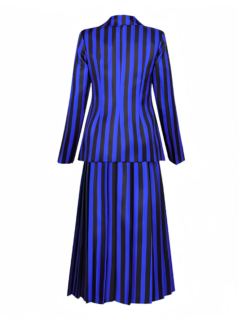Blue 1940s Striped Wednesday Addams Uniform Set