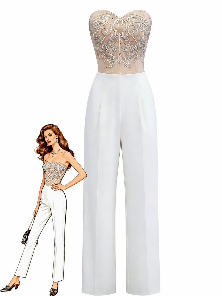 1960s Strapless Embroidered Corset Jumpsuit