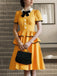 [Pre-Sale] Yellow 1950s Lapel Bow Tie Layered Ruffle Dress