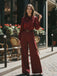 [Pre-Sale] Burgundy 1940s Satin Bow Tie Striped Wide-Leg Jumpsuit
